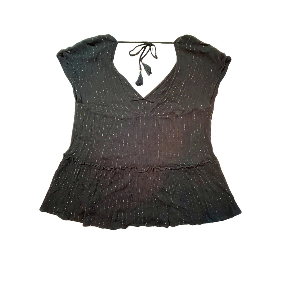 Black Metallic Shimmer Blouse Size M Peplum Party Evening Nightout Holiday NYE
